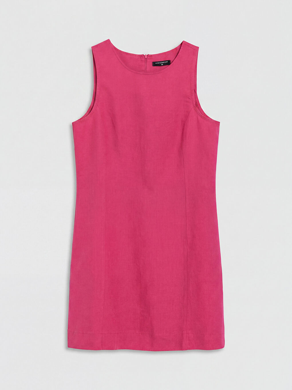 Fuşya Bisiklet Yaka Keten Mini Elbise