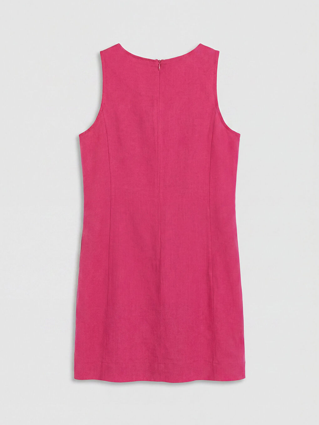 Fuşya Bisiklet Yaka Keten Mini Elbise-1