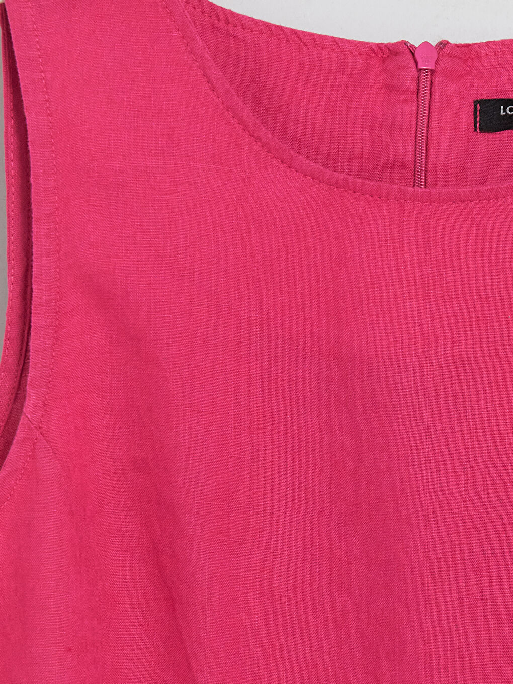 Fuşya Bisiklet Yaka Keten Mini Elbise-2