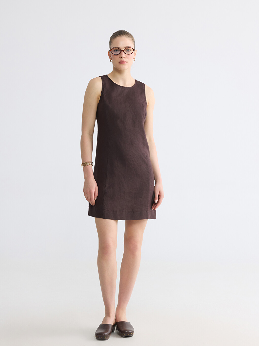 Crew Neck Linen Mini Dress-1