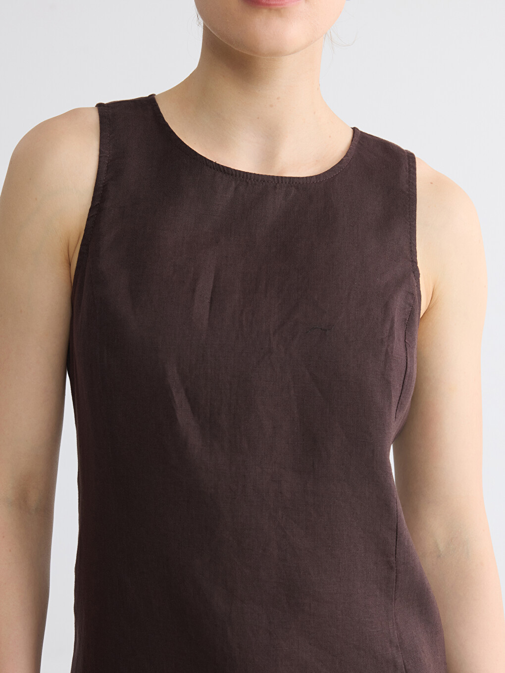 Crew Neck Linen Mini Dress-2