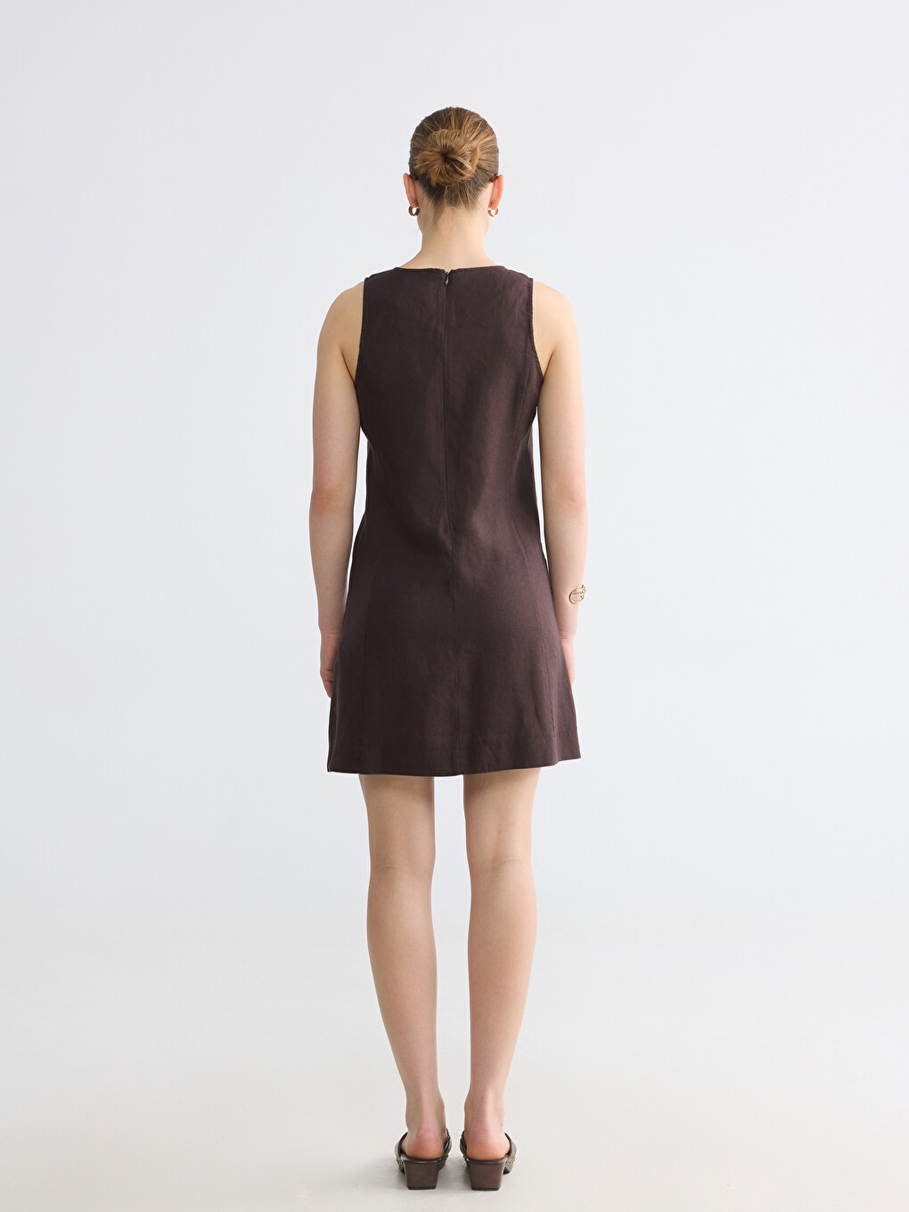 Crew Neck Linen Mini Dress-3
