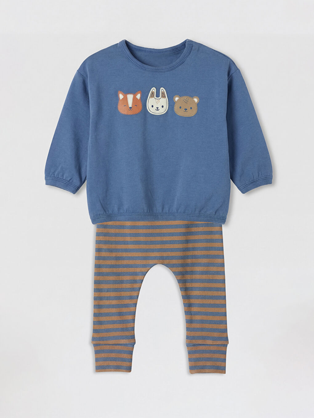 Mavi Baskılı Erkek Bebek Sweatshirt ve Tayt Takım