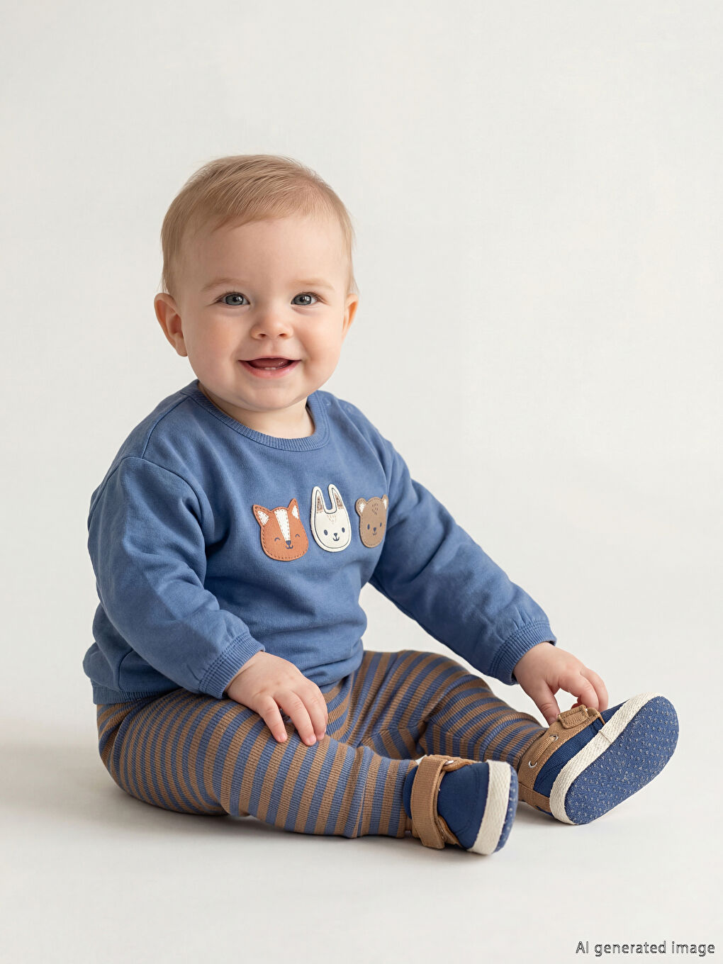 Mavi Baskılı Erkek Bebek Sweatshirt ve Tayt Takım
