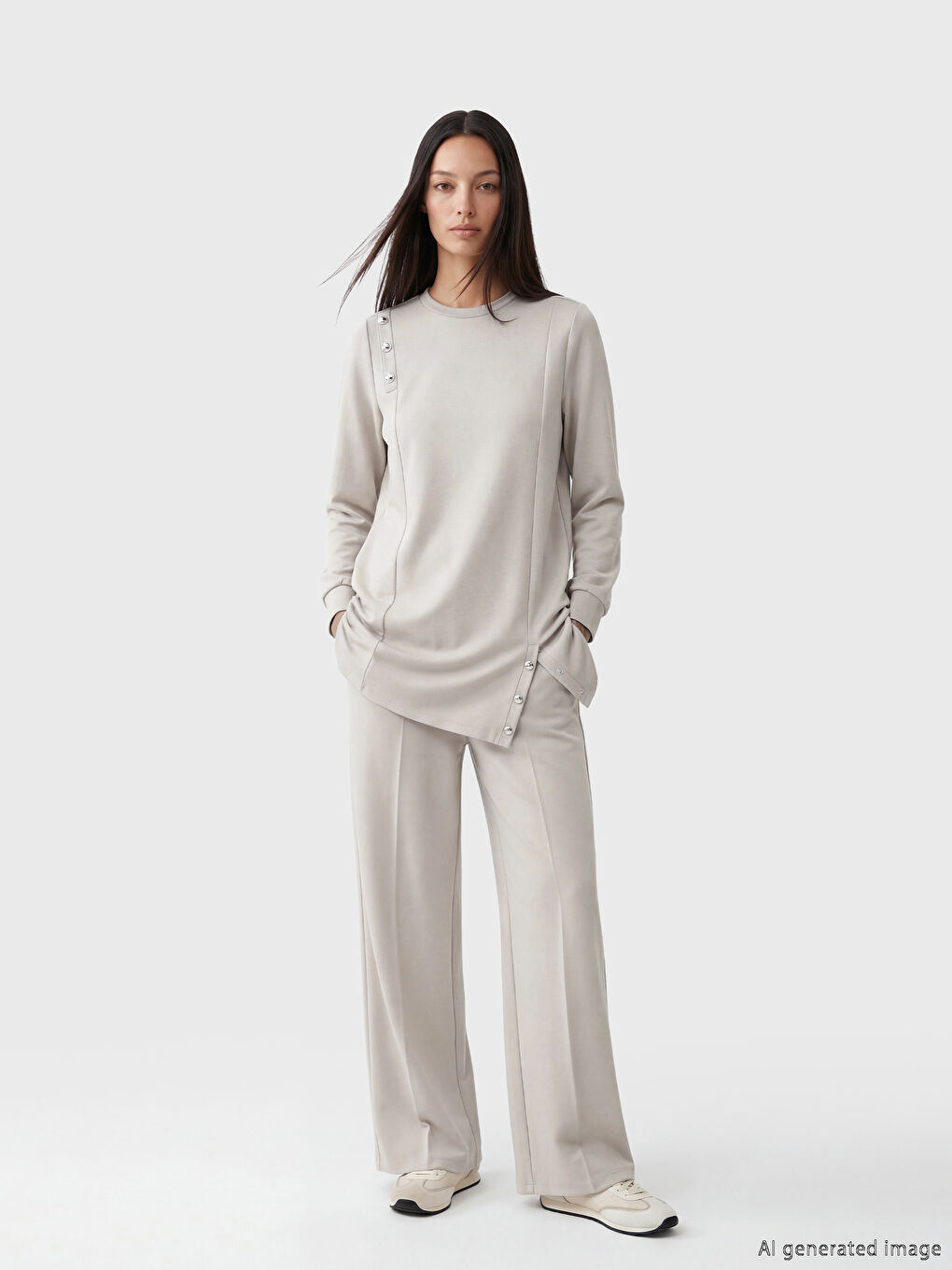 Gri Beli Lastikli Soft Touch Kadın Eşofman Altı