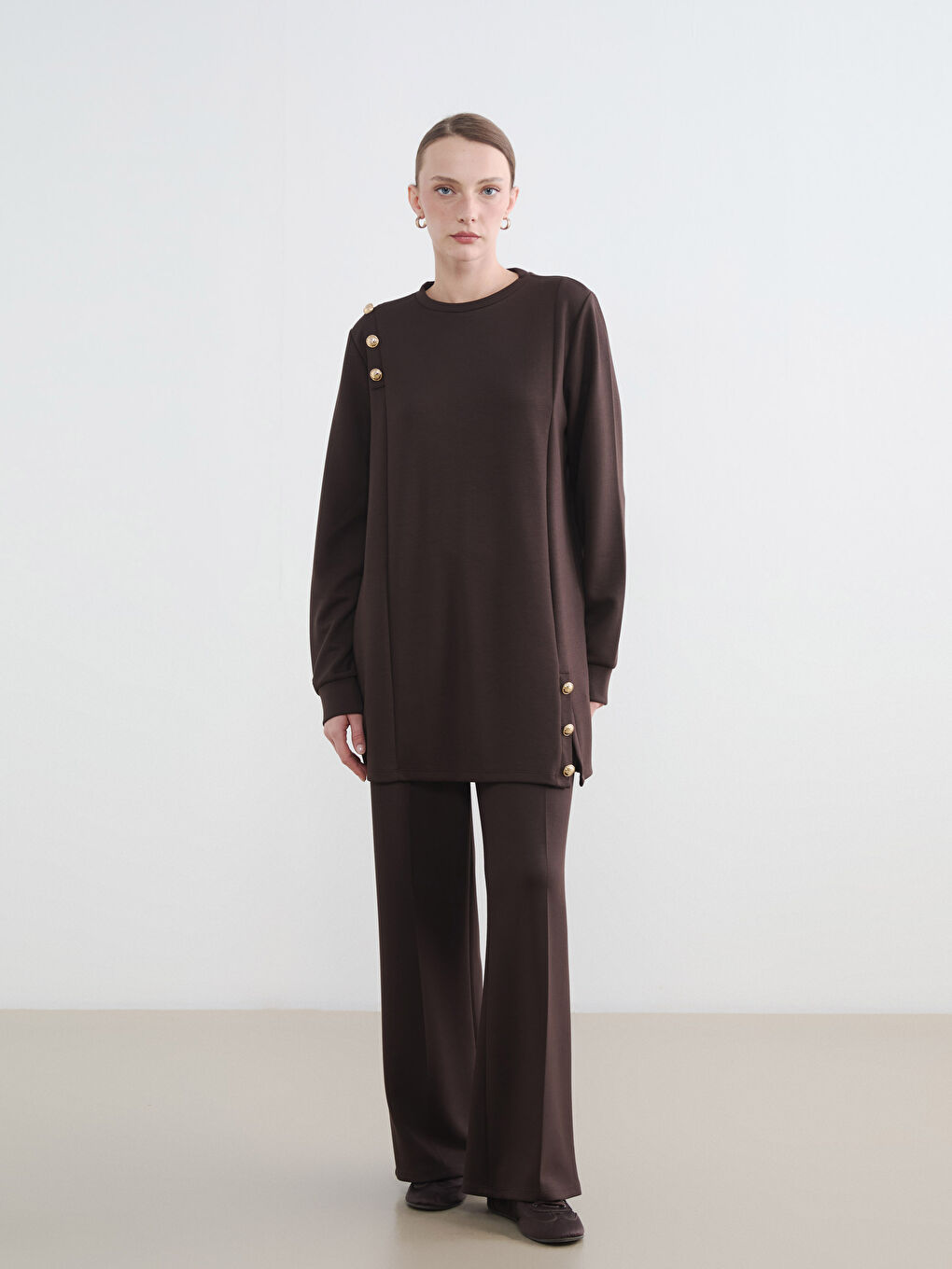 Kahverengi Beli Lastikli Soft Touch Kadın Eşofman Altı