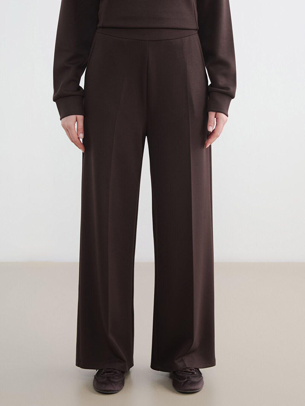 Kahverengi Beli Lastikli Soft Touch Kadın Eşofman Altı-1