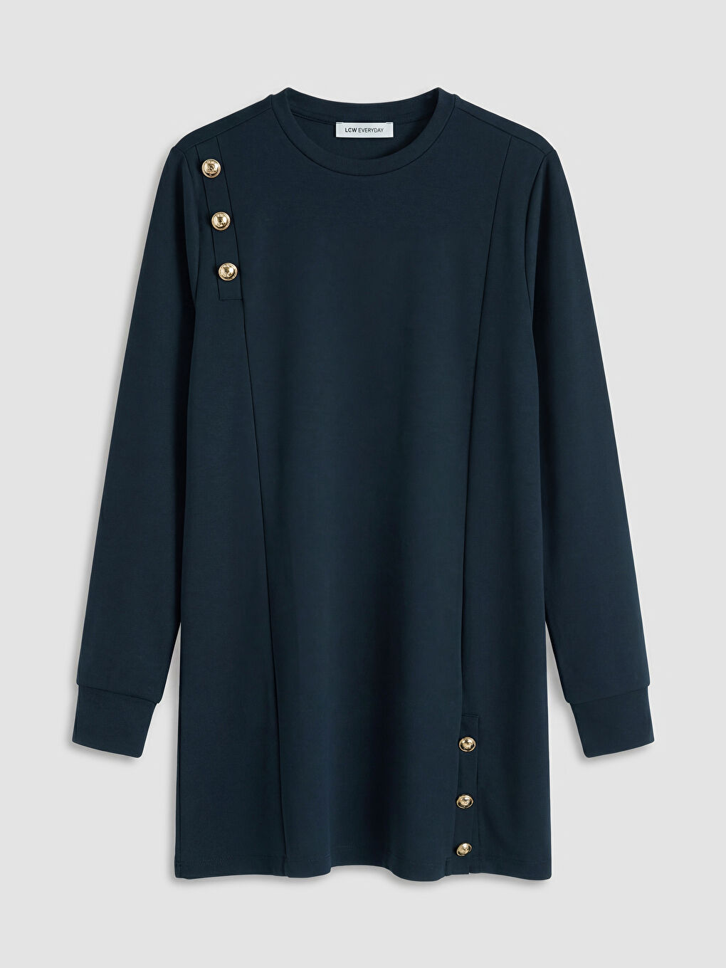 Lacivert Bisiklet Yaka Kadın Sweatshirt Tunik	