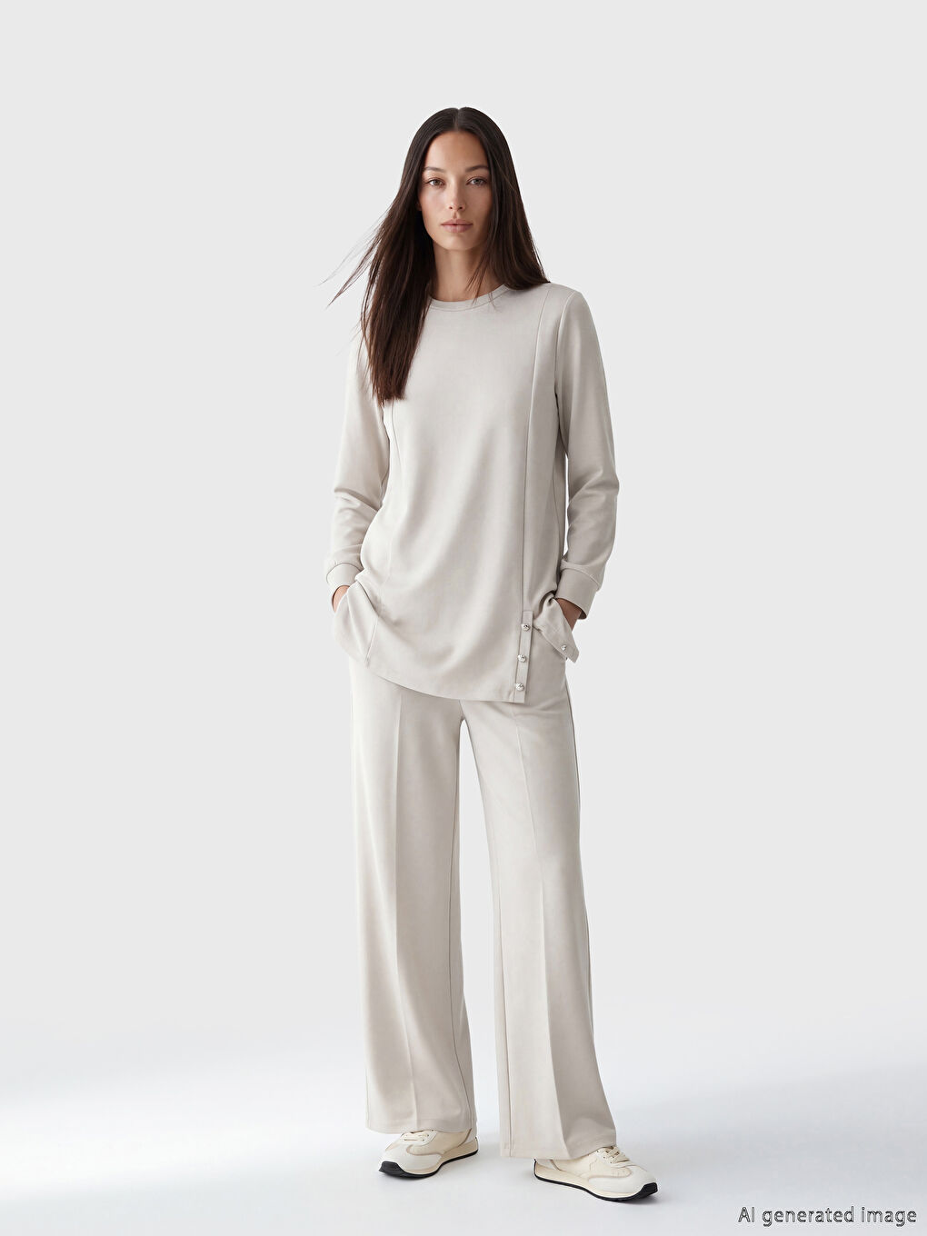 Gri Soft Touch Kadın Sweatshirt Tunik	-1