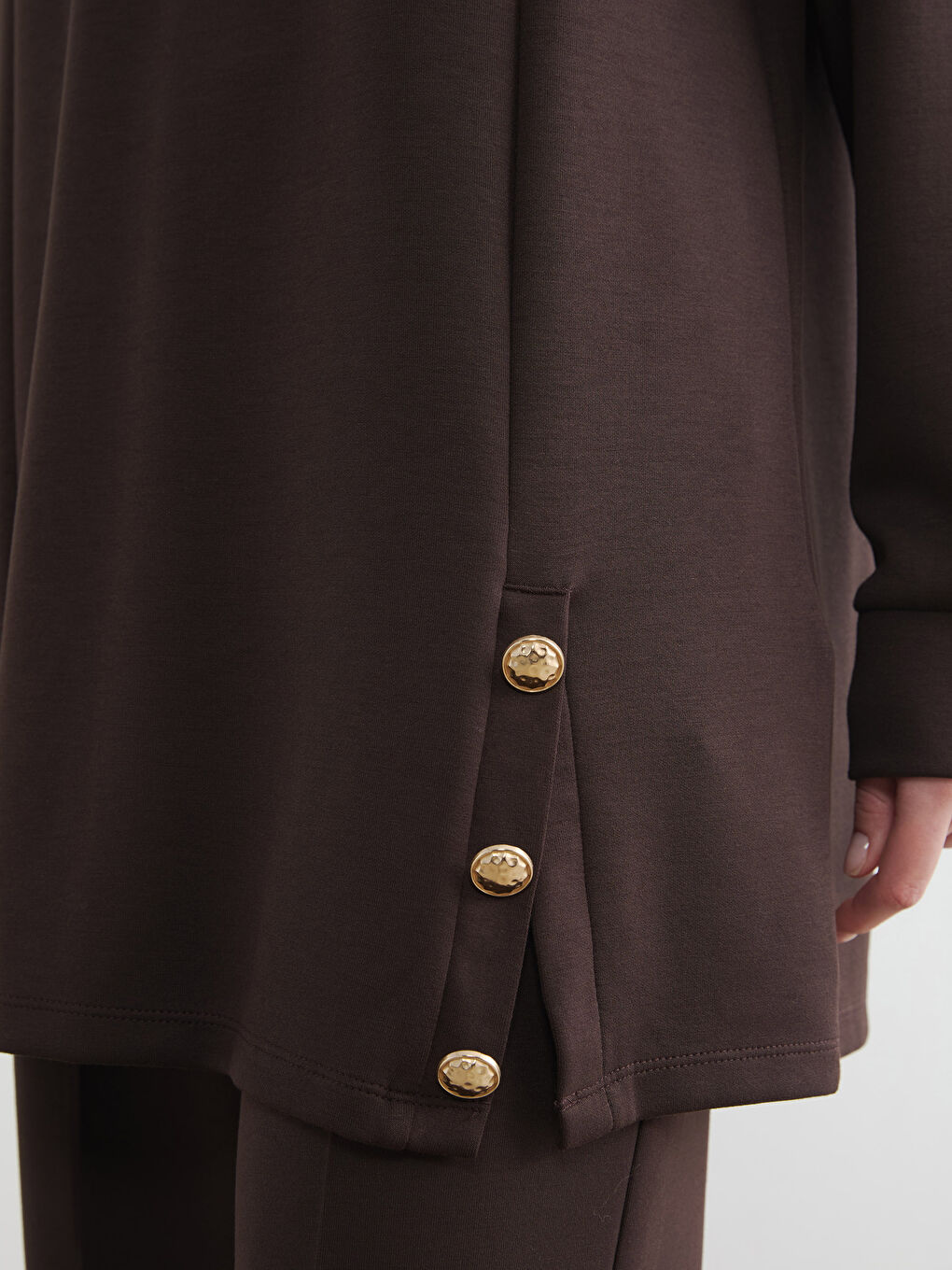 Kahverengi Soft Touch Kadın Sweatshirt Tunik-2