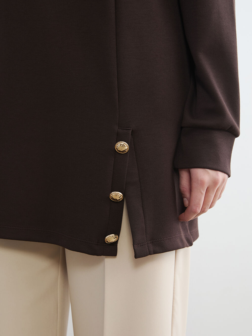 Kahverengi Soft Touch Kadın Sweatshirt Tunik-2
