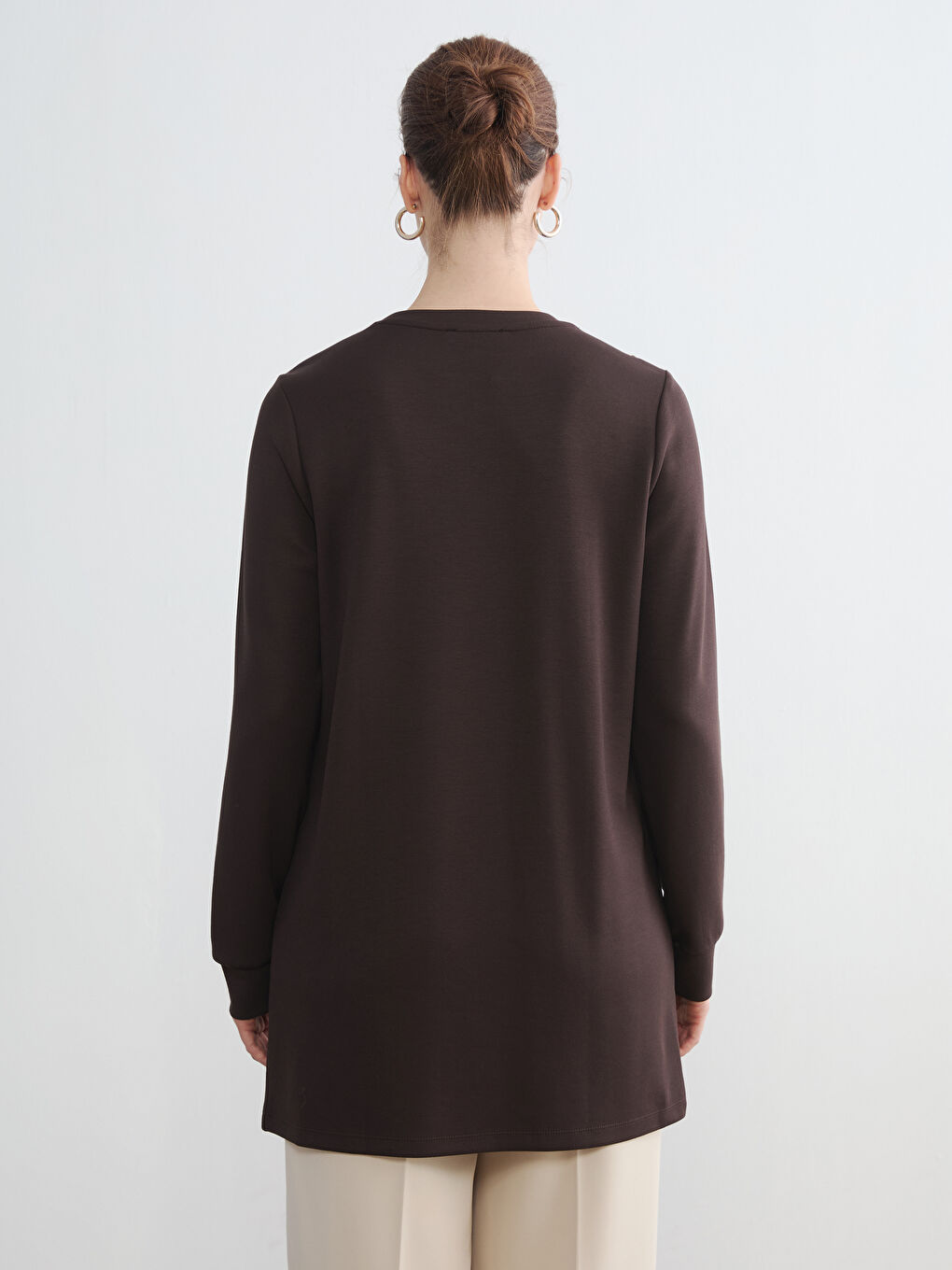 Kahverengi Soft Touch Kadın Sweatshirt Tunik-3