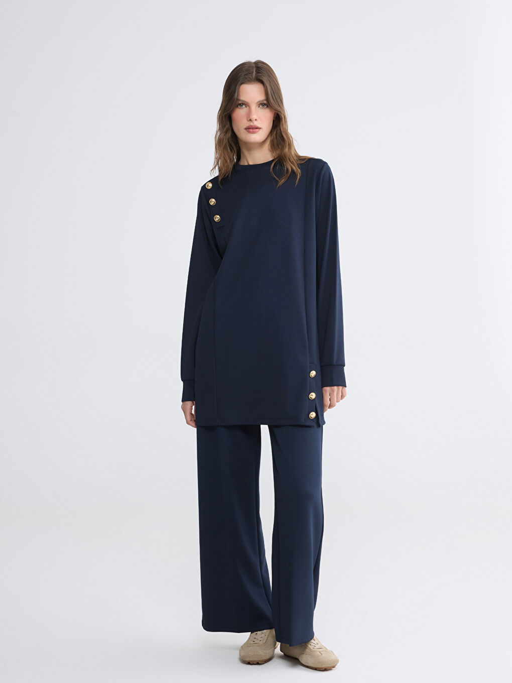 Lacivert Soft Touch Kadın Sweatshirt Tunik-1