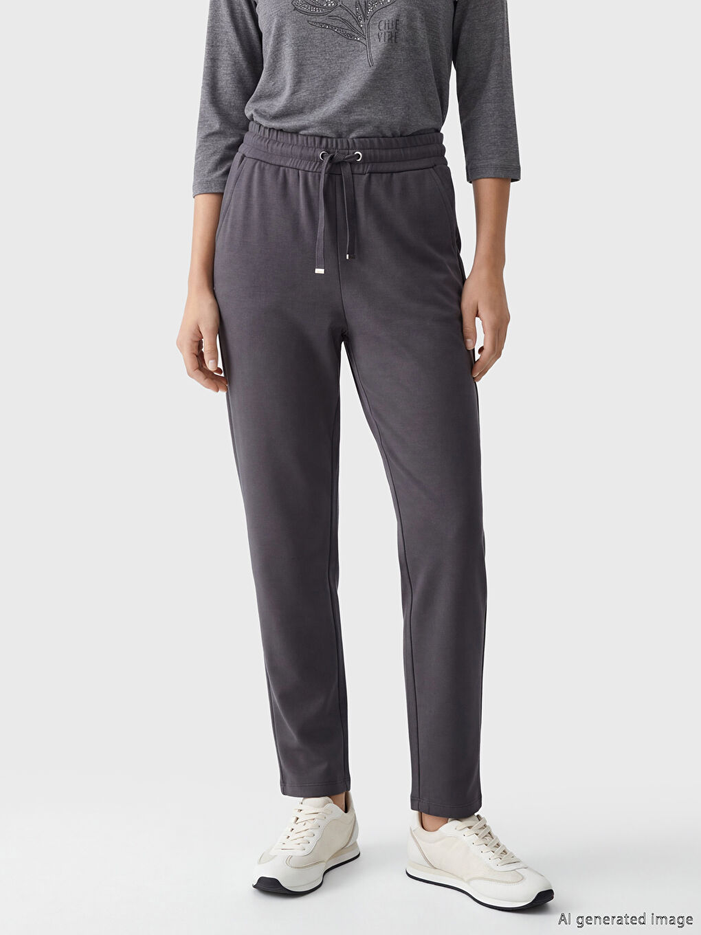 Antrasit Beli Lastikli Soft Touch Kadın Eşofman Altı-1