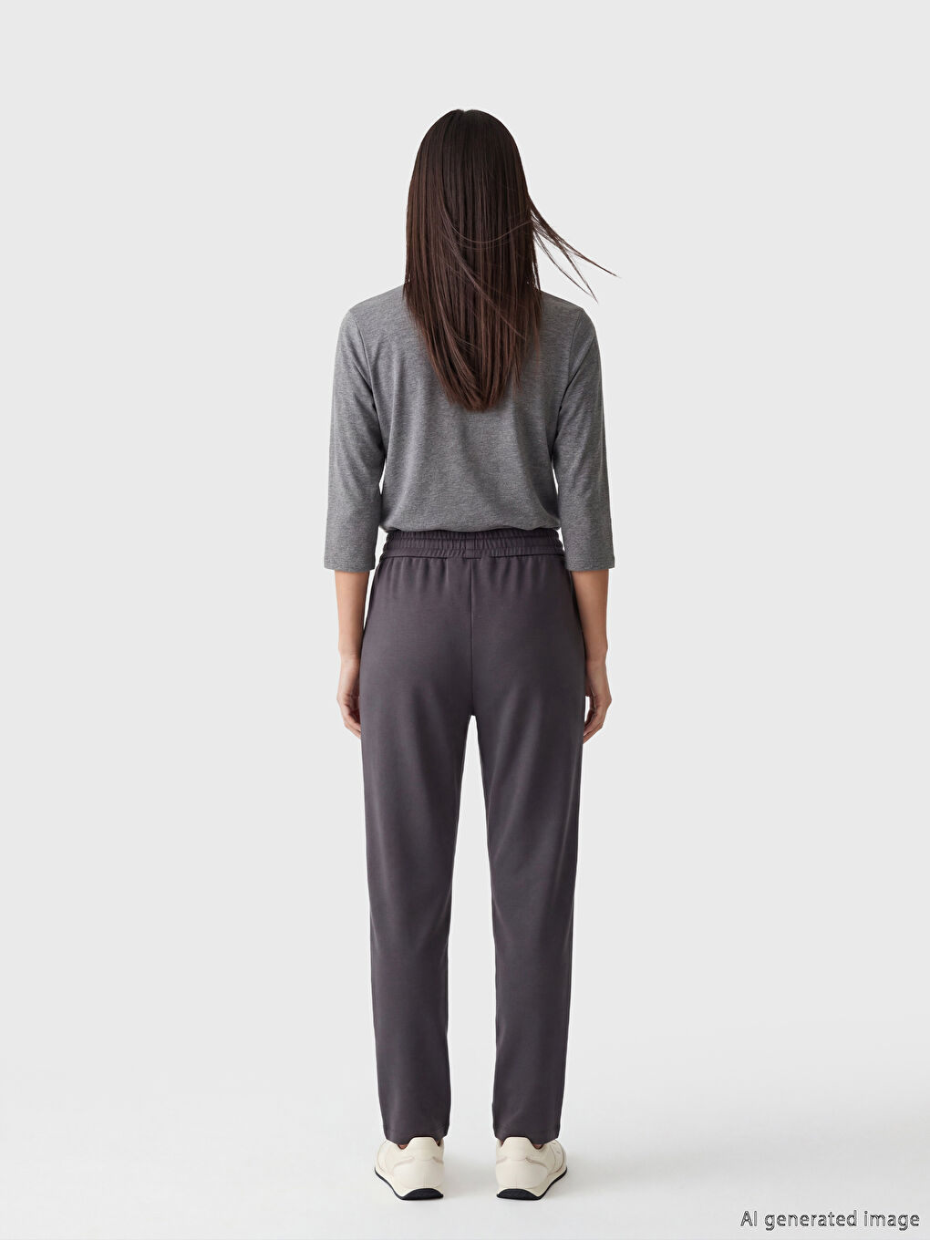 Antrasit Beli Lastikli Soft Touch Kadın Eşofman Altı-2