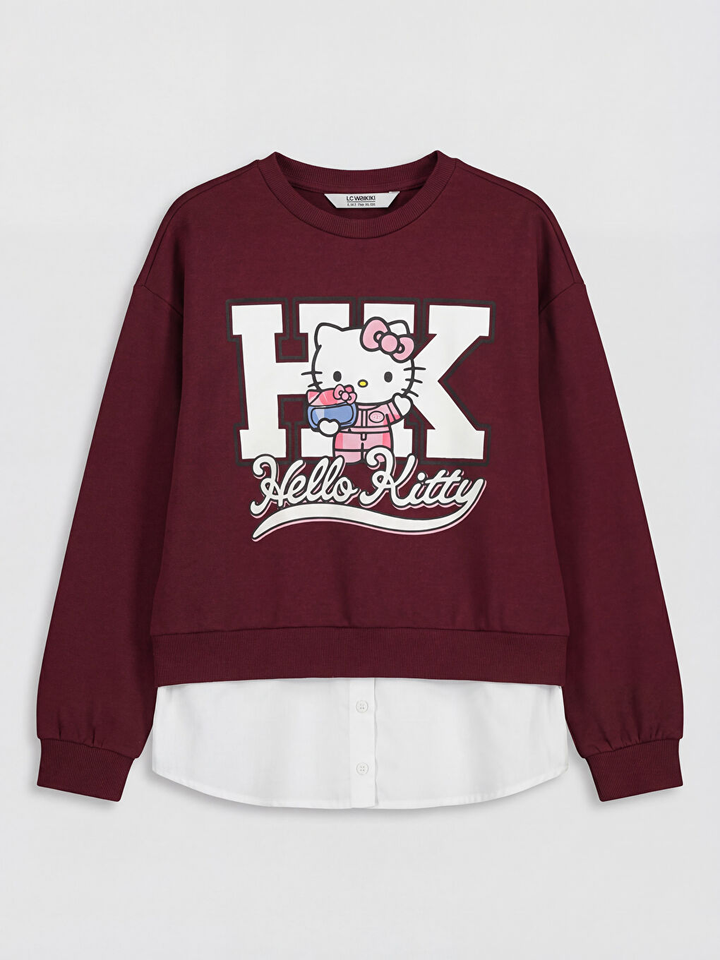Bordo Hello Kitty Baskılı Kız Çocuk Soft Touch Sweatshirt