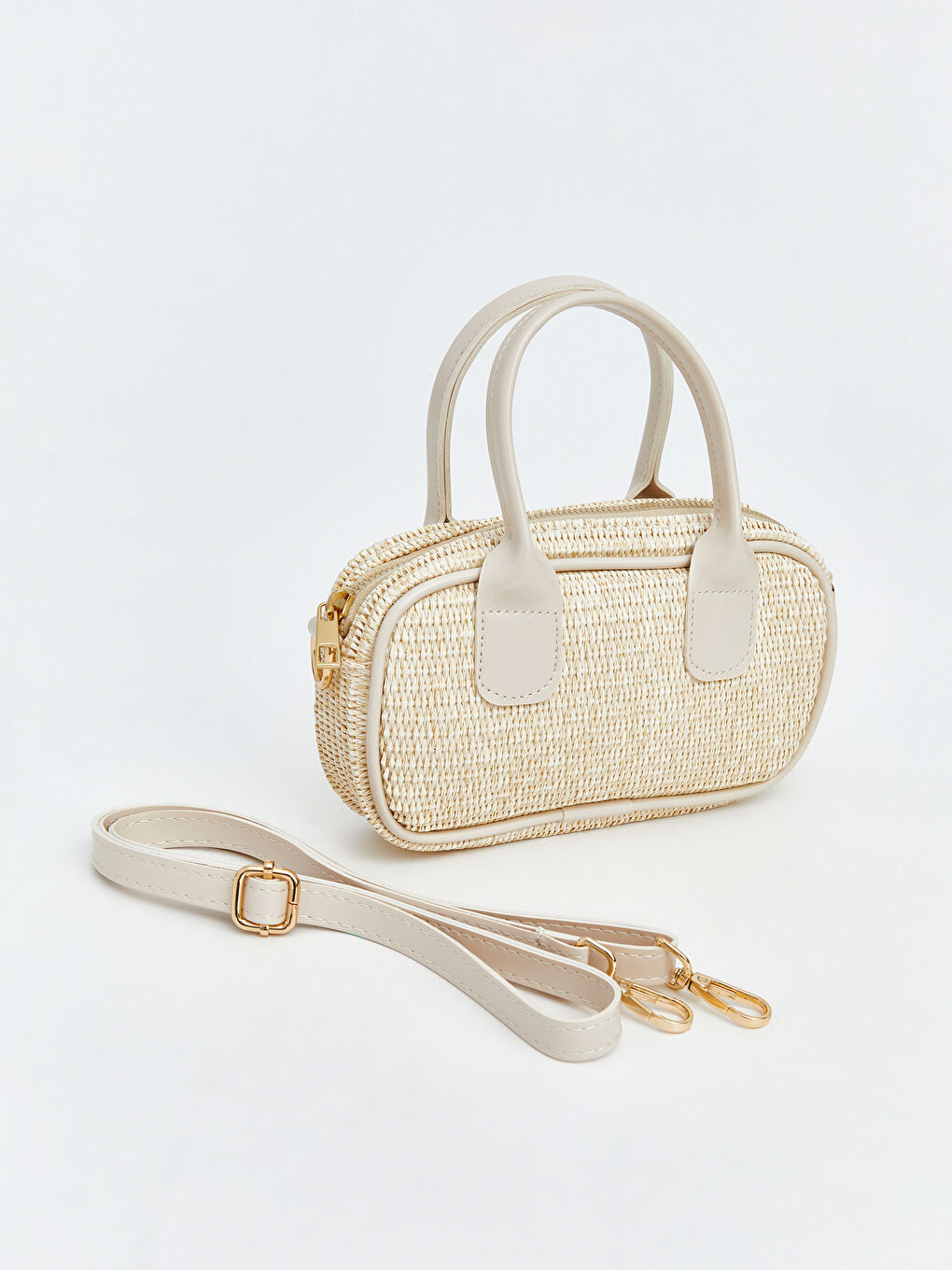 Bej Hasır Görünümlü Kız Çocuk Omuz Çantası-1