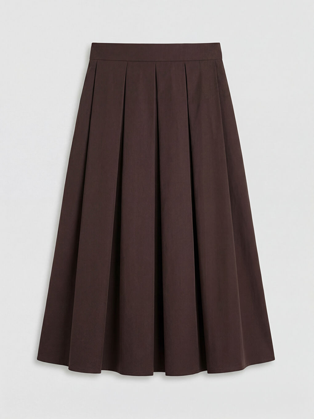 Kahverengi Beli Fermuarlı Pileli Etek