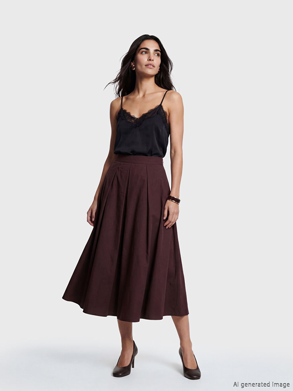 Bordo Beli Fermuarlı Kloş Etek