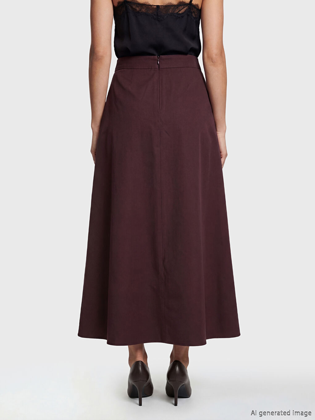 Bordo Beli Fermuarlı Kloş Etek-3