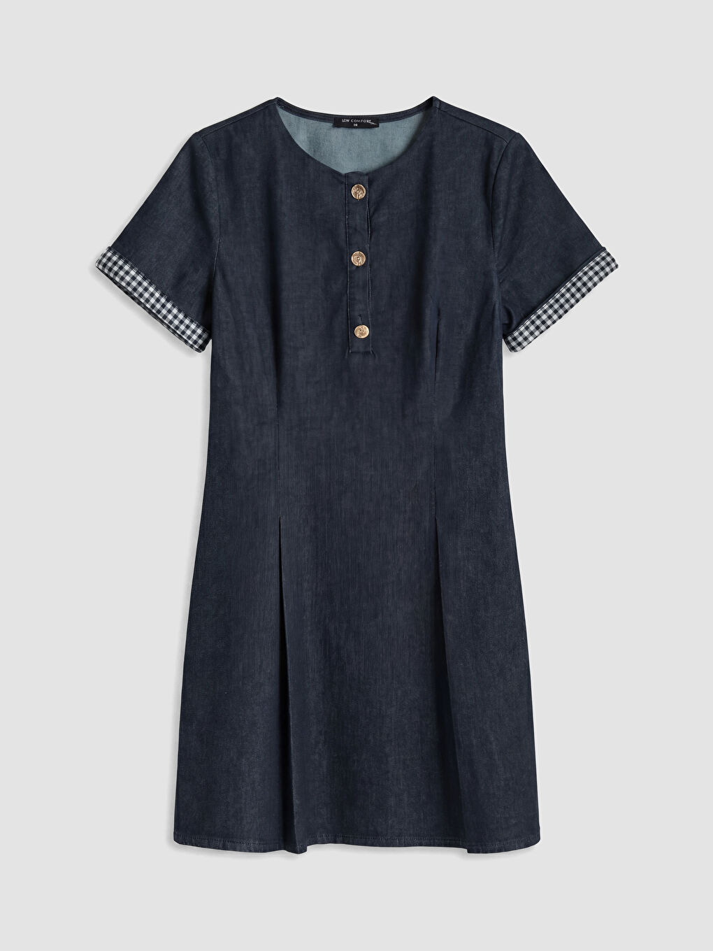 İndigo Bisiklet Yaka Ekose Detaylı Mini Jean Elbise