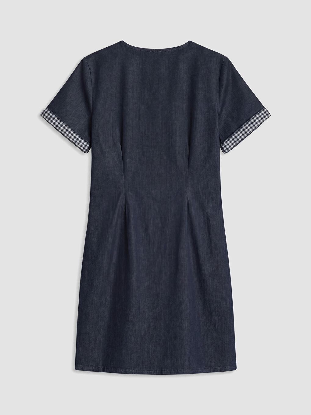 İndigo Bisiklet Yaka Ekose Detaylı Mini Jean Elbise-3