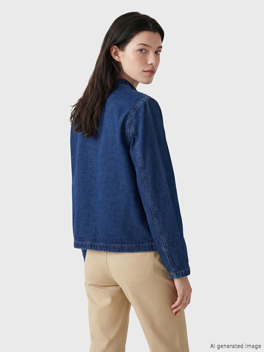 İndigo Hakim Yaka Kadın Jean Ceket-2
