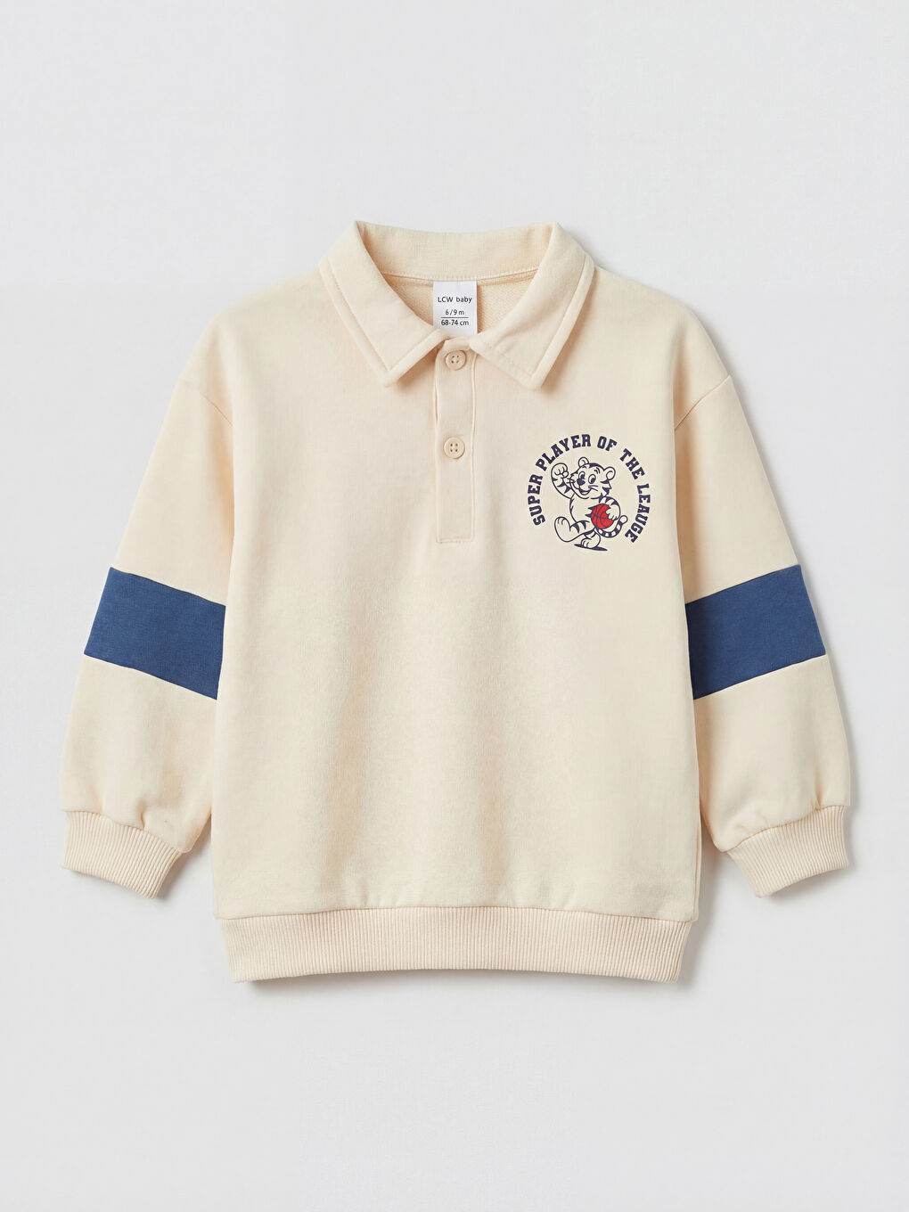 Bej Baskılı Erkek Bebek Sweatshirt ve Jean Pantolon-1