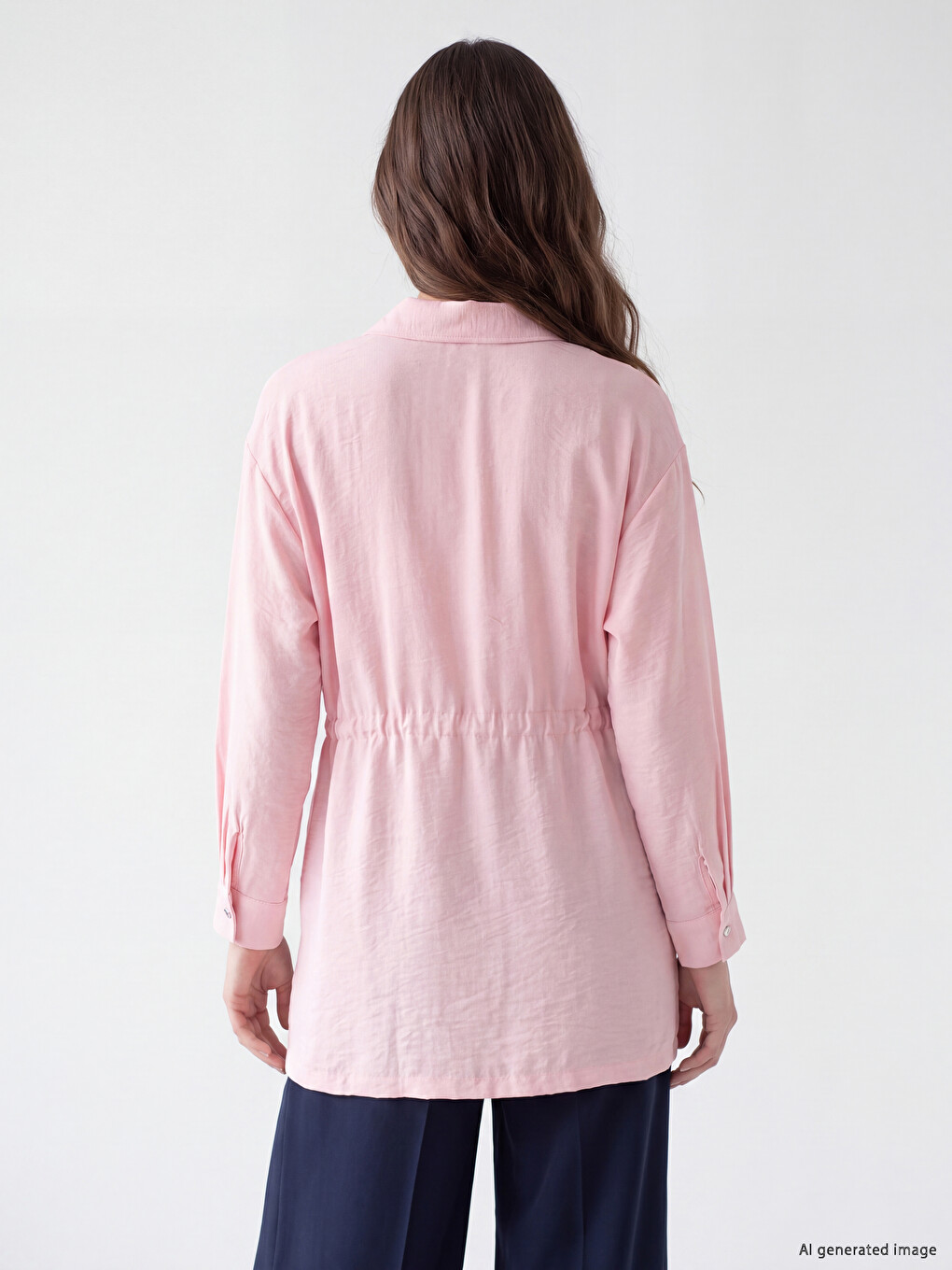 Pembe Beli Bağcıklı Kadın Gömlek Tunik-3