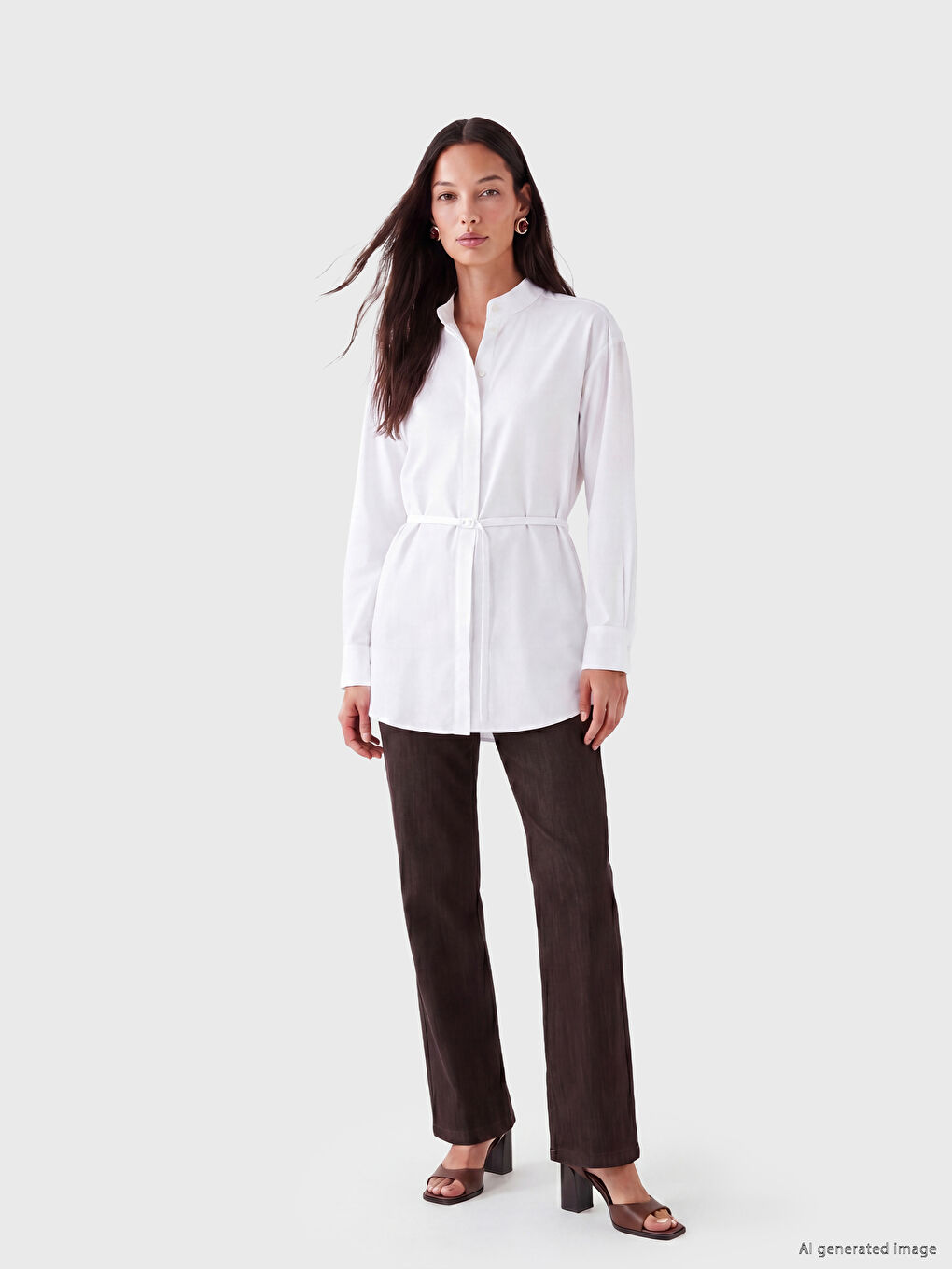 Waist Belted Women's Shirt Tunic-1