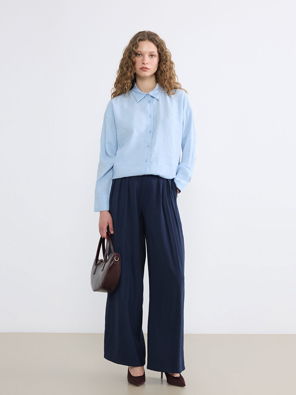 Mavi Oversize Kadın Gömlek Tunik-1