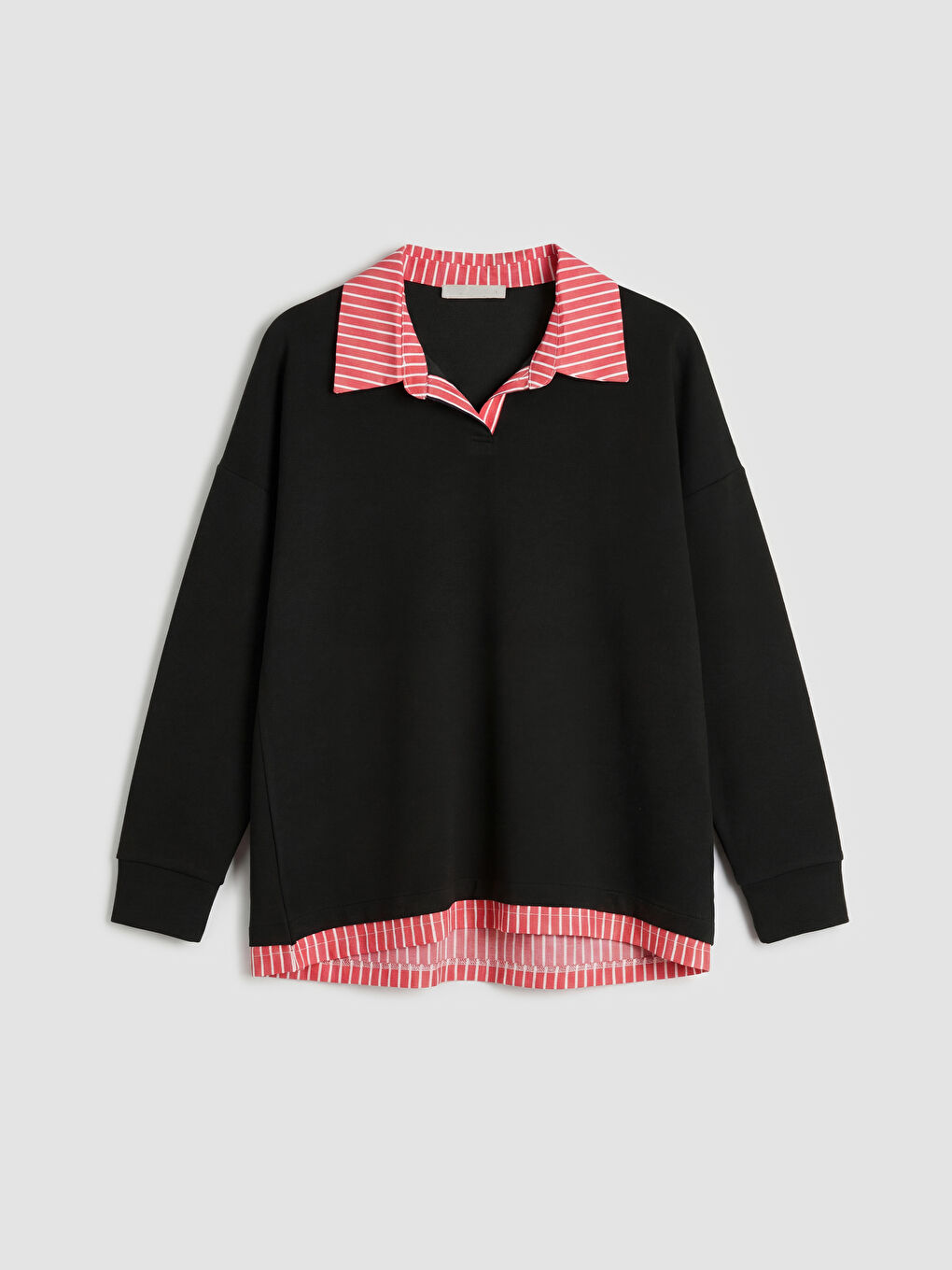 Siyah Gömlek Yaka Çizgili Bluz