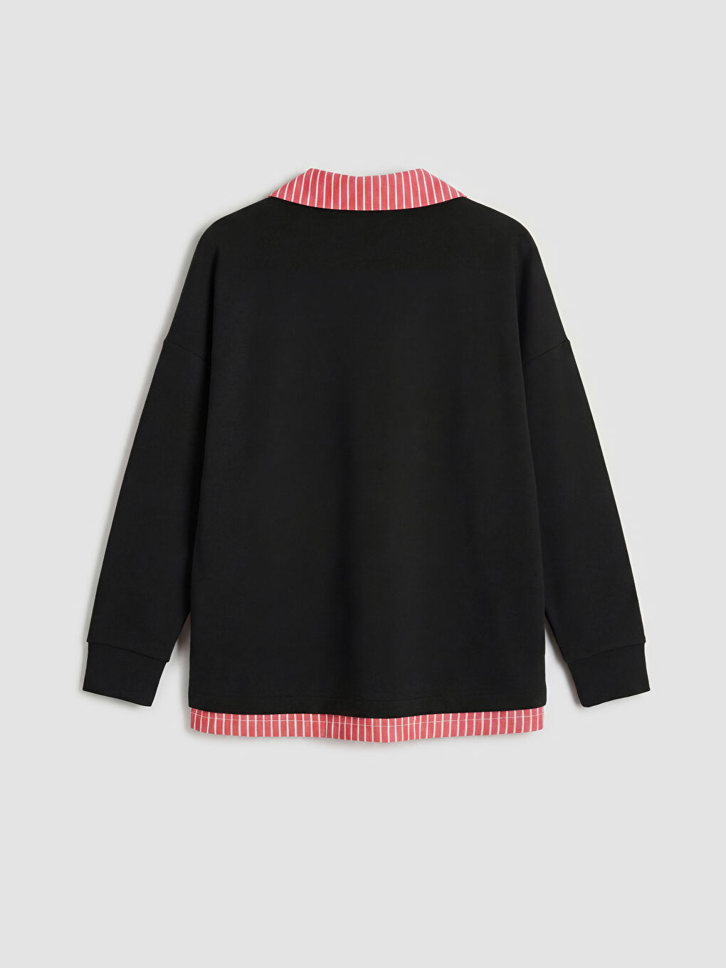 Siyah Gömlek Yaka Çizgili Bluz-1