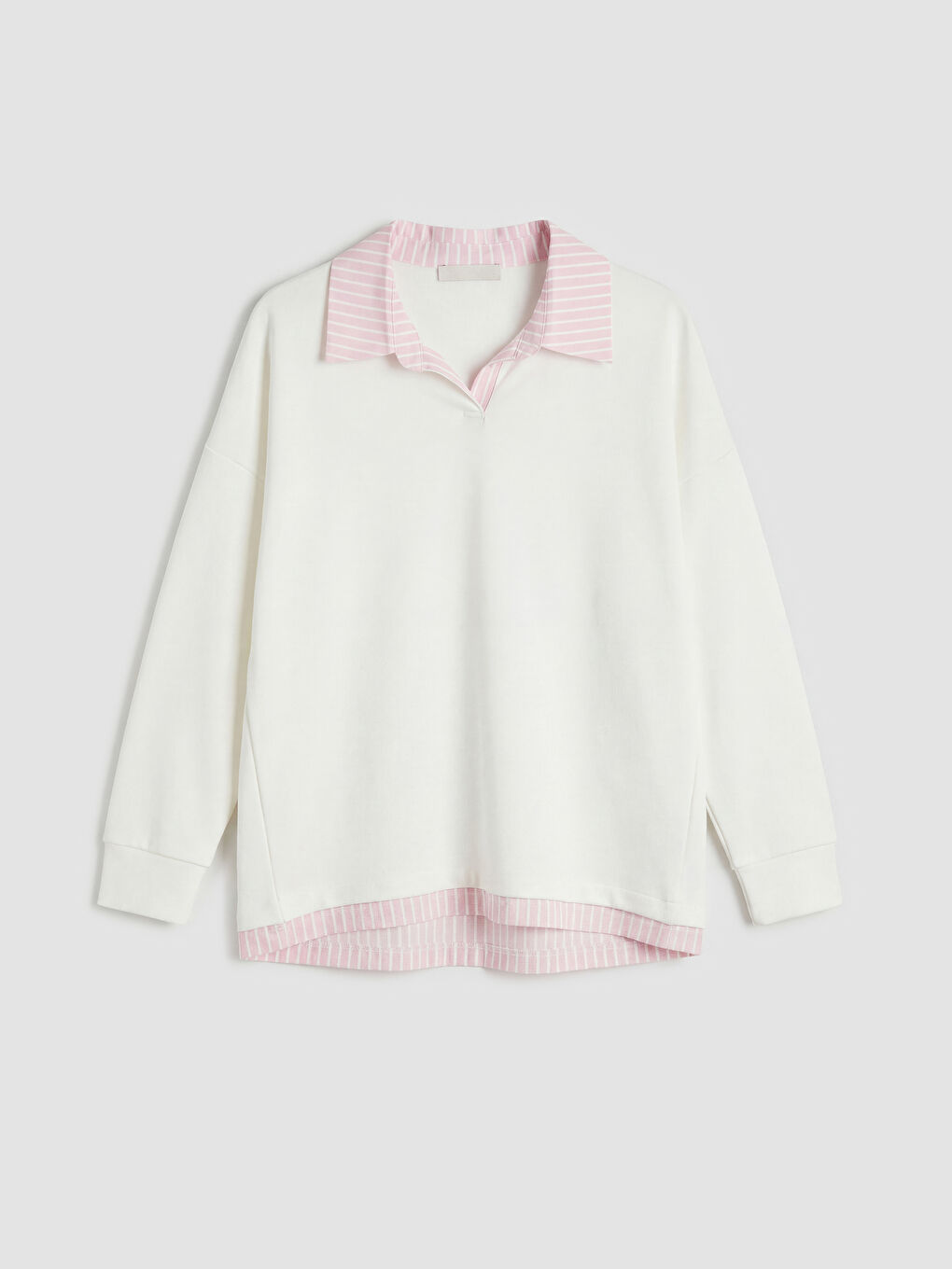 Ekru Gömlek Yaka Çizgili Bluz