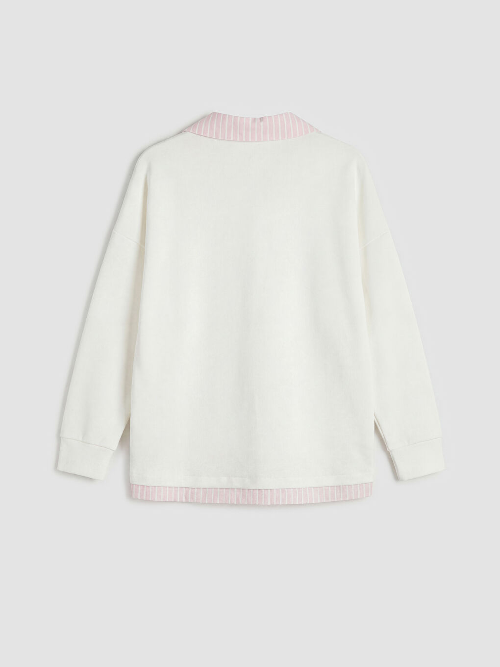 Ekru Gömlek Yaka Çizgili Bluz-1
