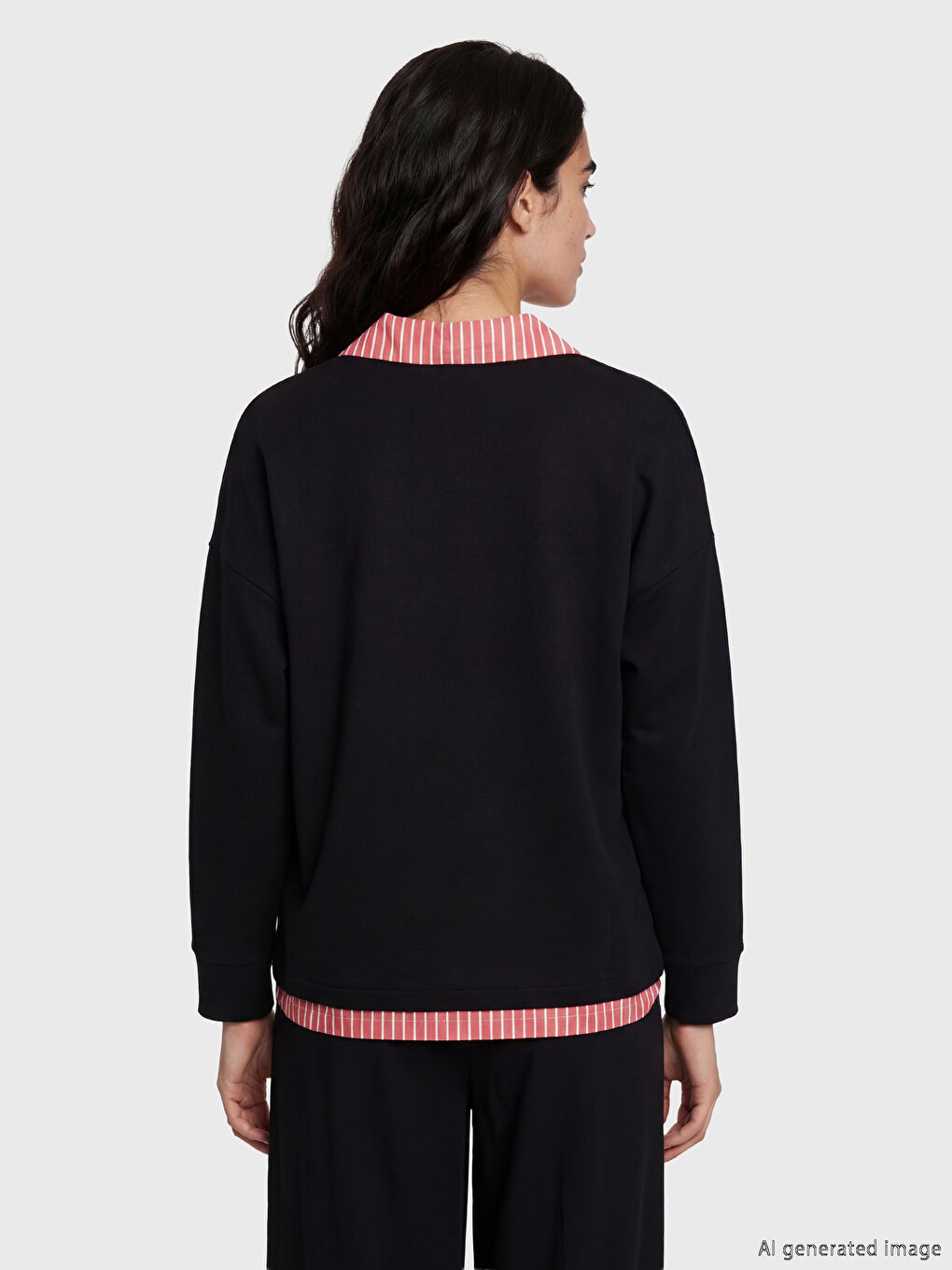 Siyah Gömlek Yaka Çizgili Bluz-3