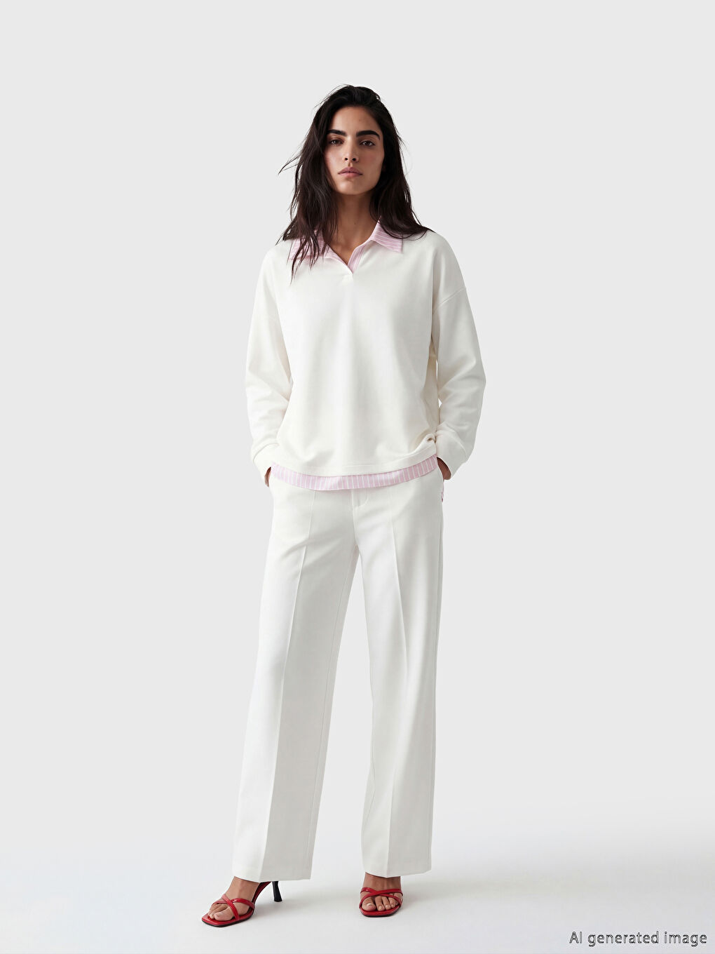 Ekru Gömlek Yaka Çizgili Bluz-1