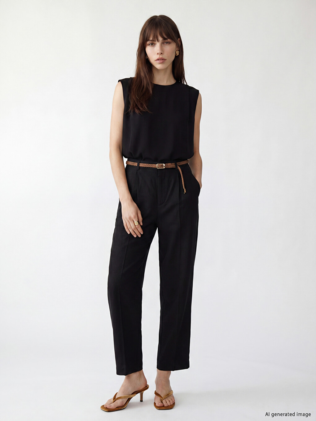 Belted Carrot Fit Women's Fabric Trousers
