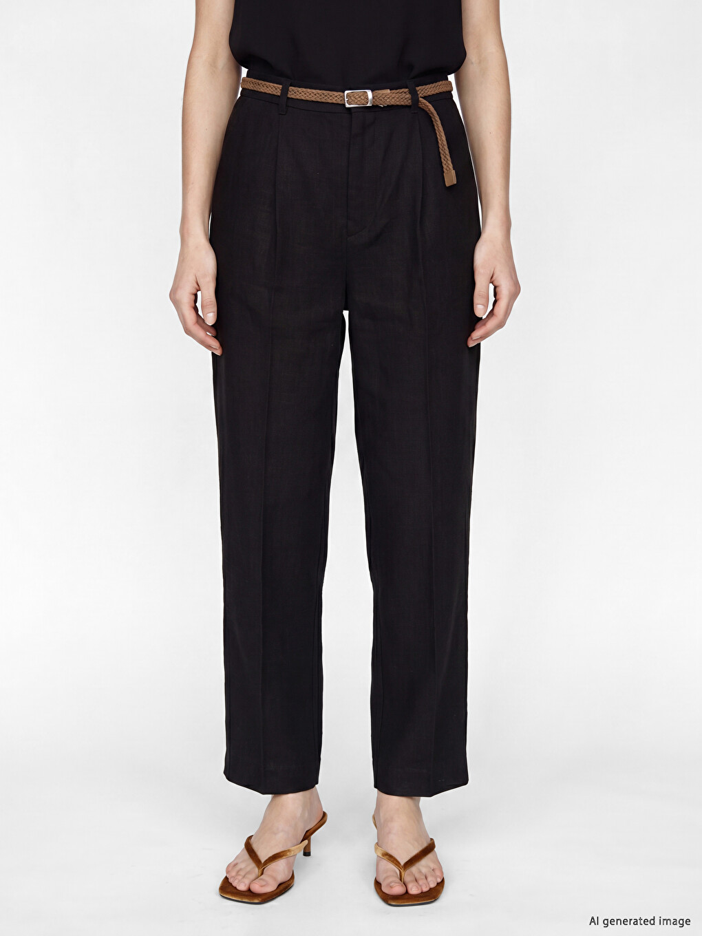 Belted Carrot Fit Women's Fabric Trousers-1