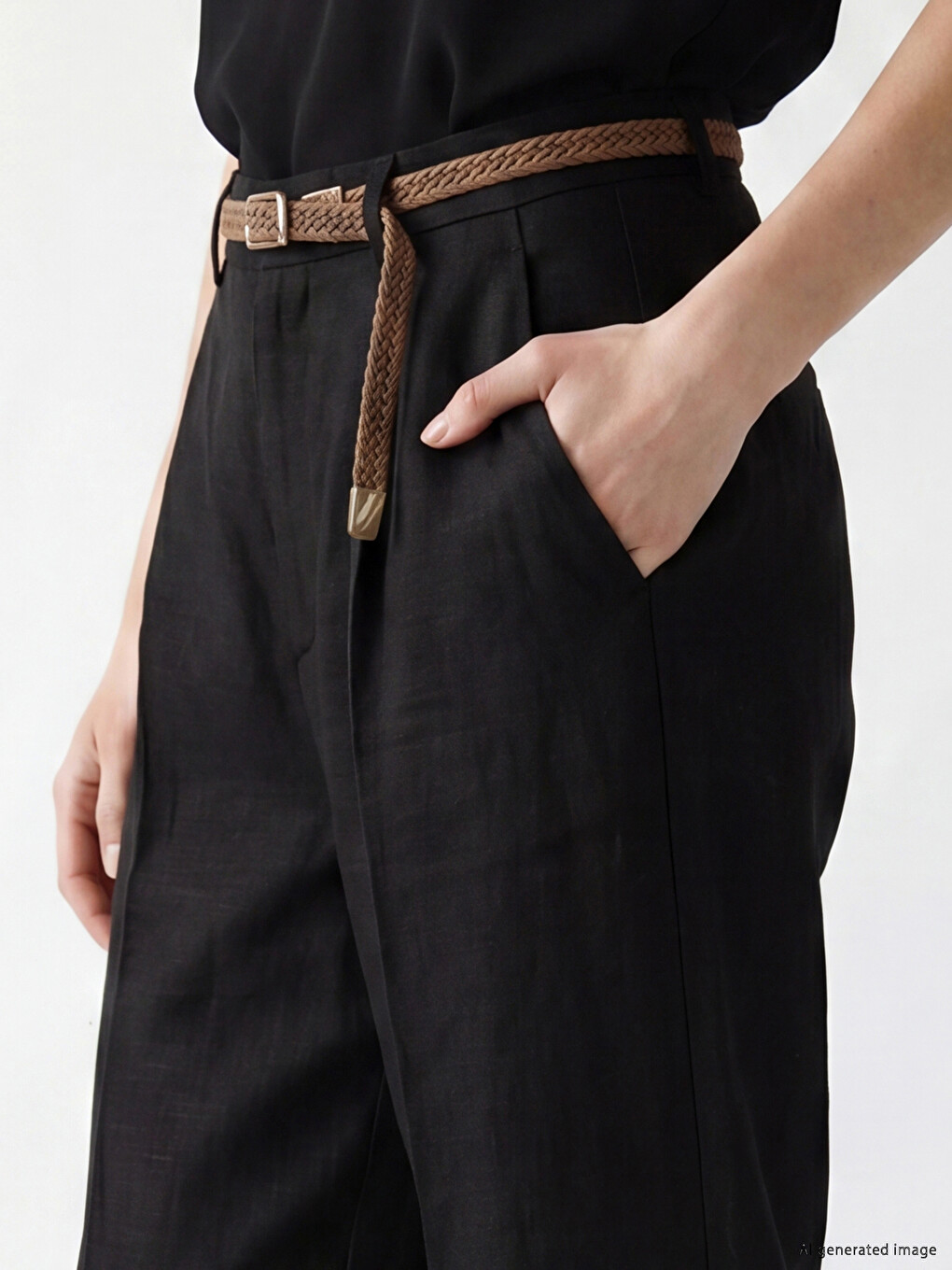 Belted Carrot Fit Women's Fabric Trousers-2