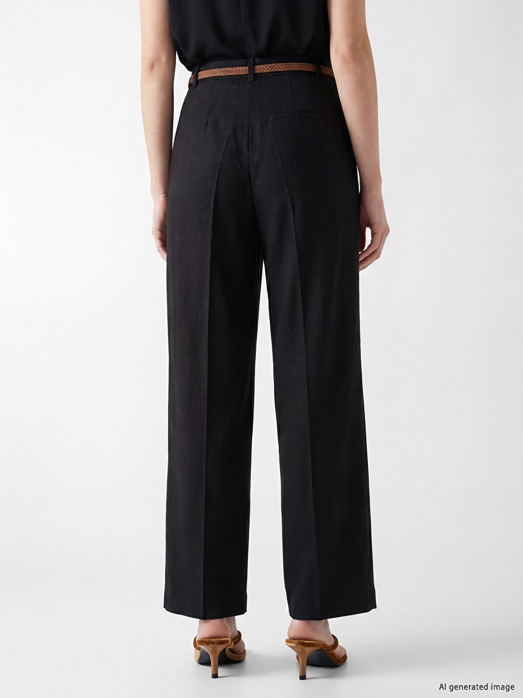 Belted Carrot Fit Women's Fabric Trousers-3
