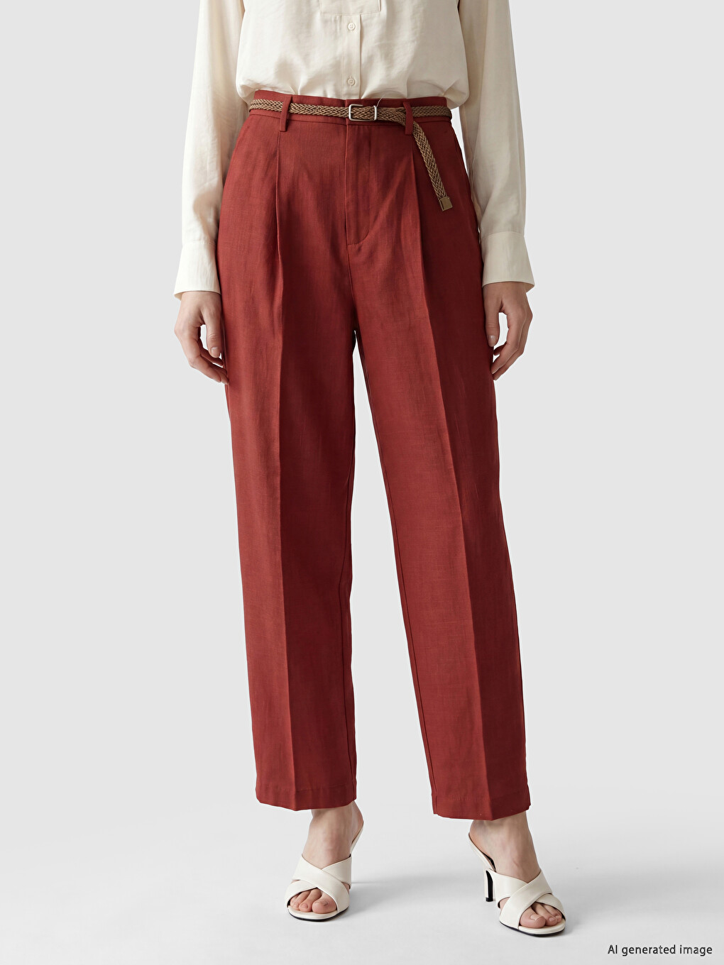 Belted Carrot Fit Women's Fabric Trousers-1