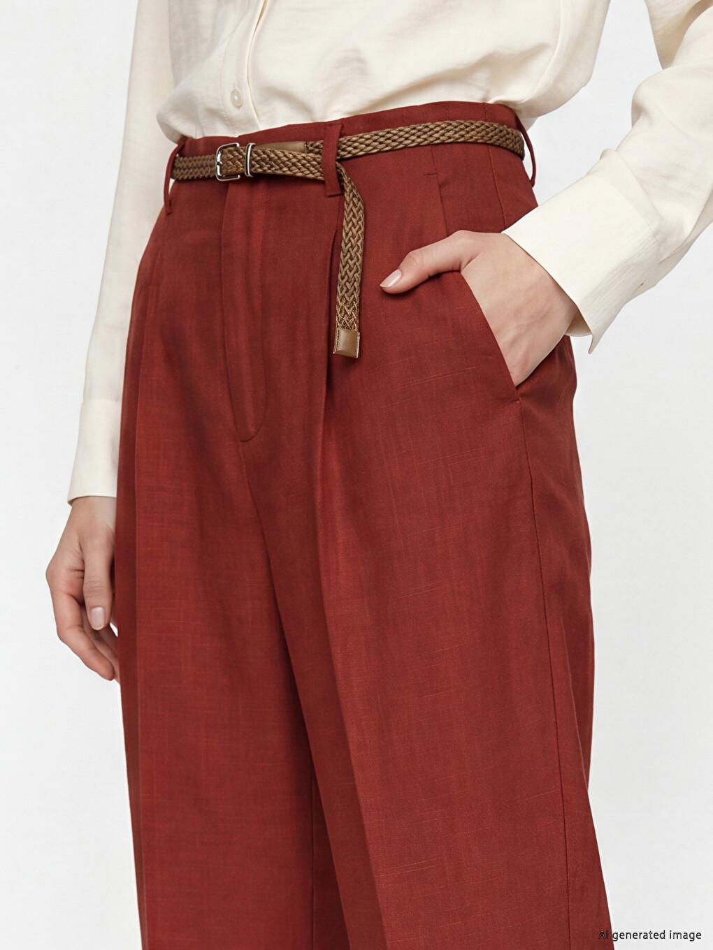Belted Carrot Fit Women's Fabric Trousers-2