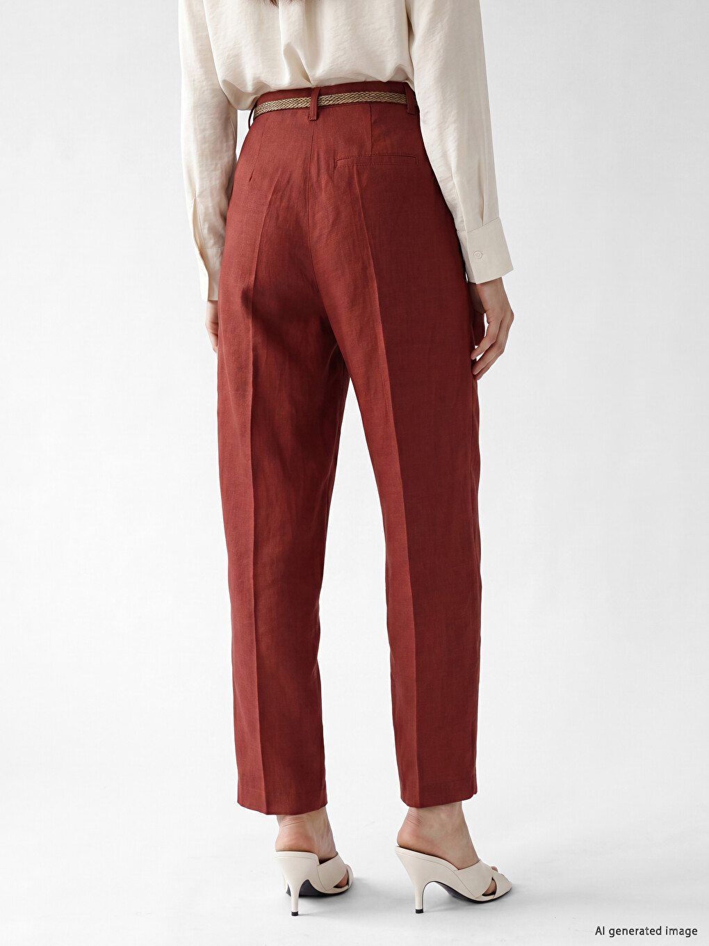 Belted Carrot Fit Women's Fabric Trousers-3