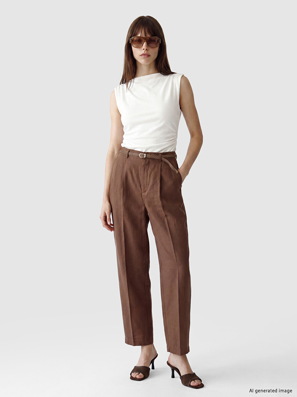 Belted Carrot Fit Women's Fabric Trousers