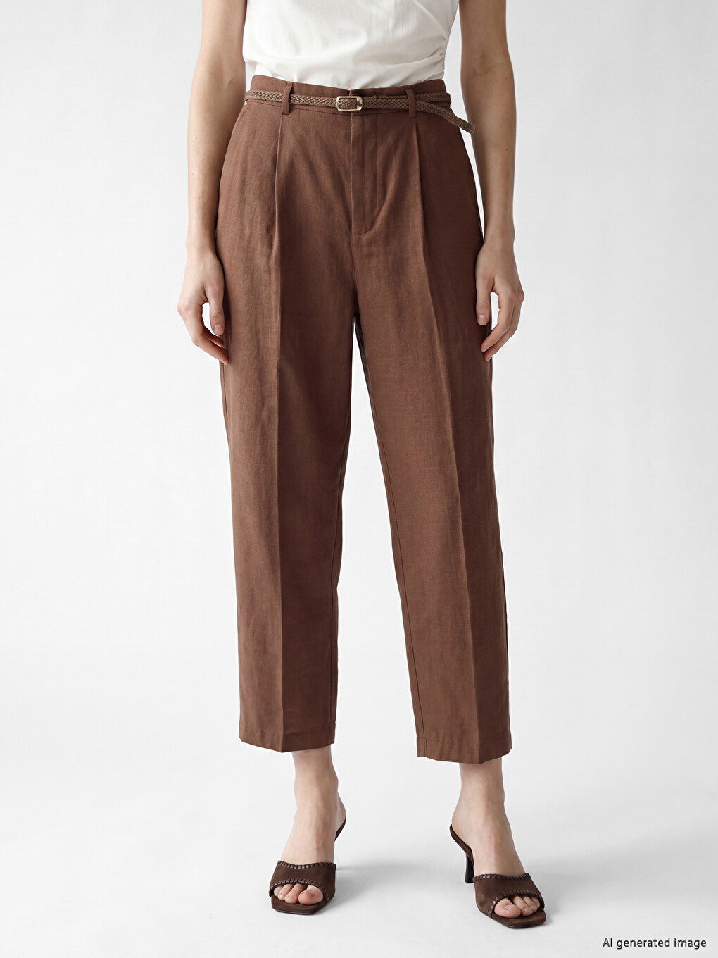 Belted Carrot Fit Women's Fabric Trousers-1