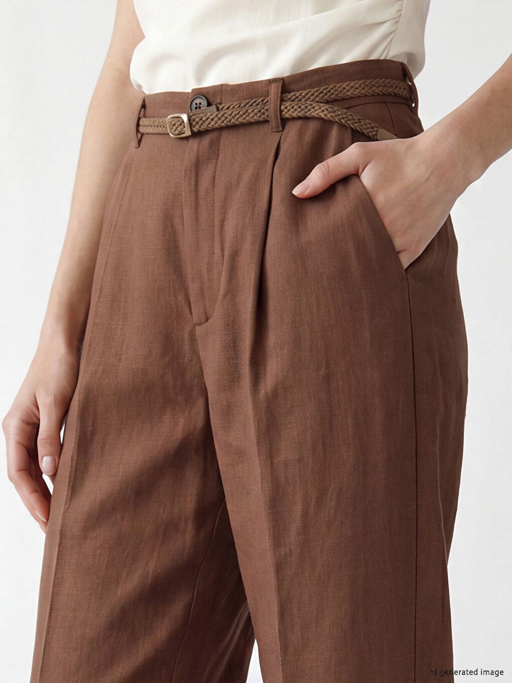Belted Carrot Fit Women's Fabric Trousers-2