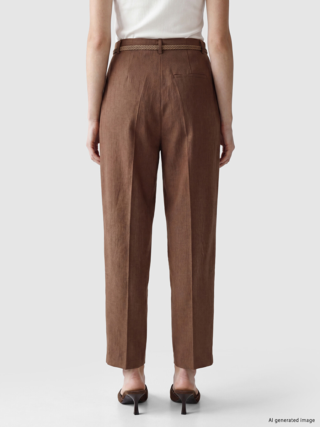 Belted Carrot Fit Women's Fabric Trousers-3