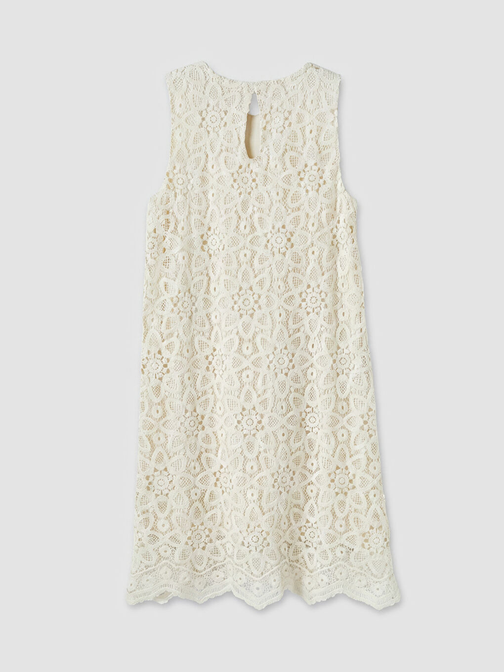 Beyaz Bisiklet Yaka A Kesim Kroşe Elbise-1