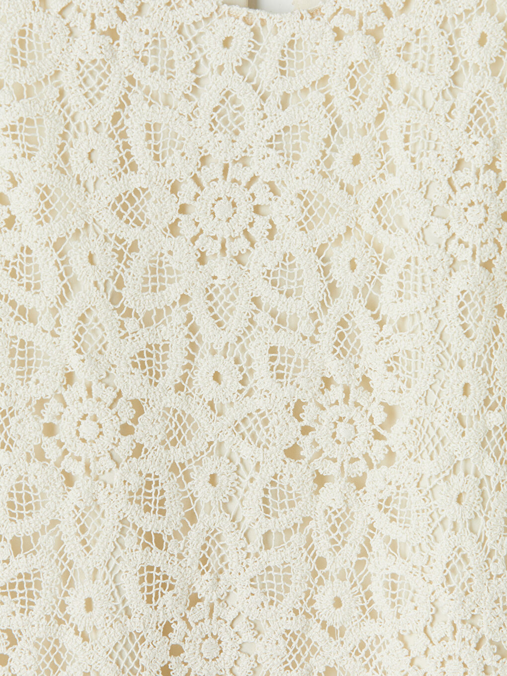 Beyaz Bisiklet Yaka A Kesim Kroşe Elbise-2